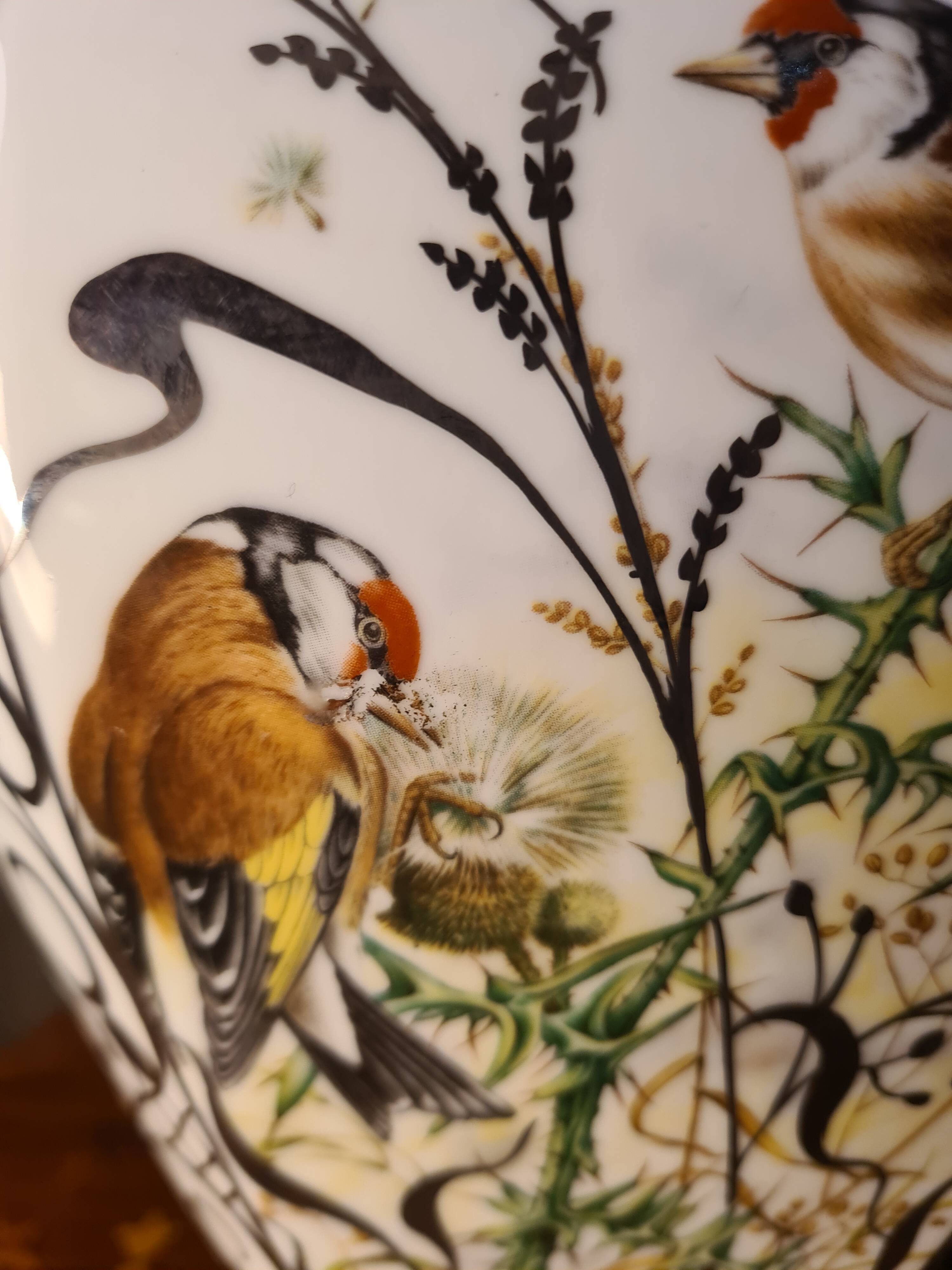 ceramic vase with birds BOHEMIA porcelain 1960 37x17 beautiful size