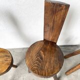 Set of three alpine chairs in solid pine, France, 1950s.