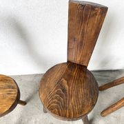 Trio de chaises d'alpage en pin massif, France, années 1950
