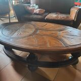 Ceramic and wood table in the shape of trees in the style of capron style