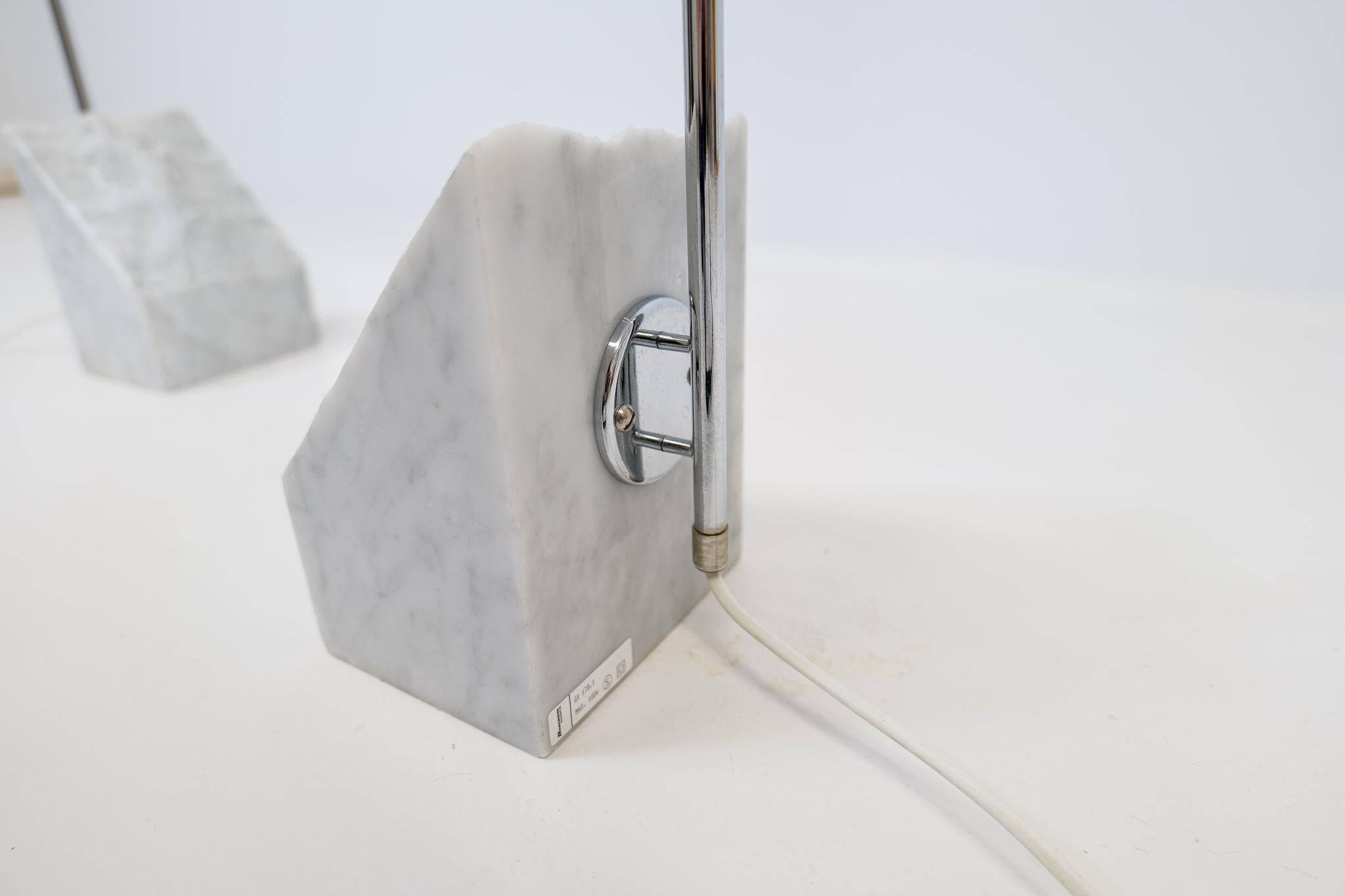 Pair of Bergboms marble and steel floor lamps from the mid-century, 1970s, Sweden.