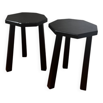 Paire de tabourets tripodes brutalistes