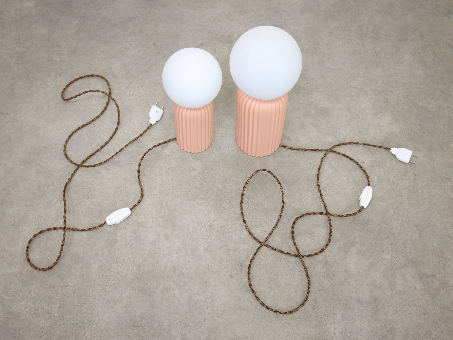 Vintage Italian Ceramic Table Lamps in Salmon Ceramic and Opaline, set of 2