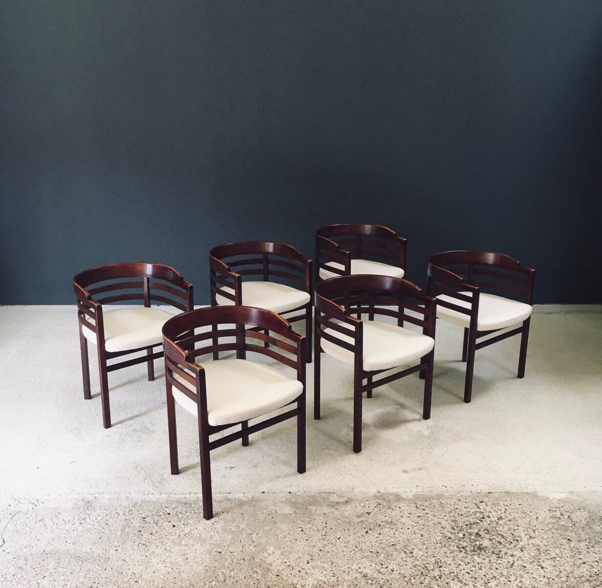 Mid-Century Modern Curved Dining Chairs, Italy, 1970s, Set of 6