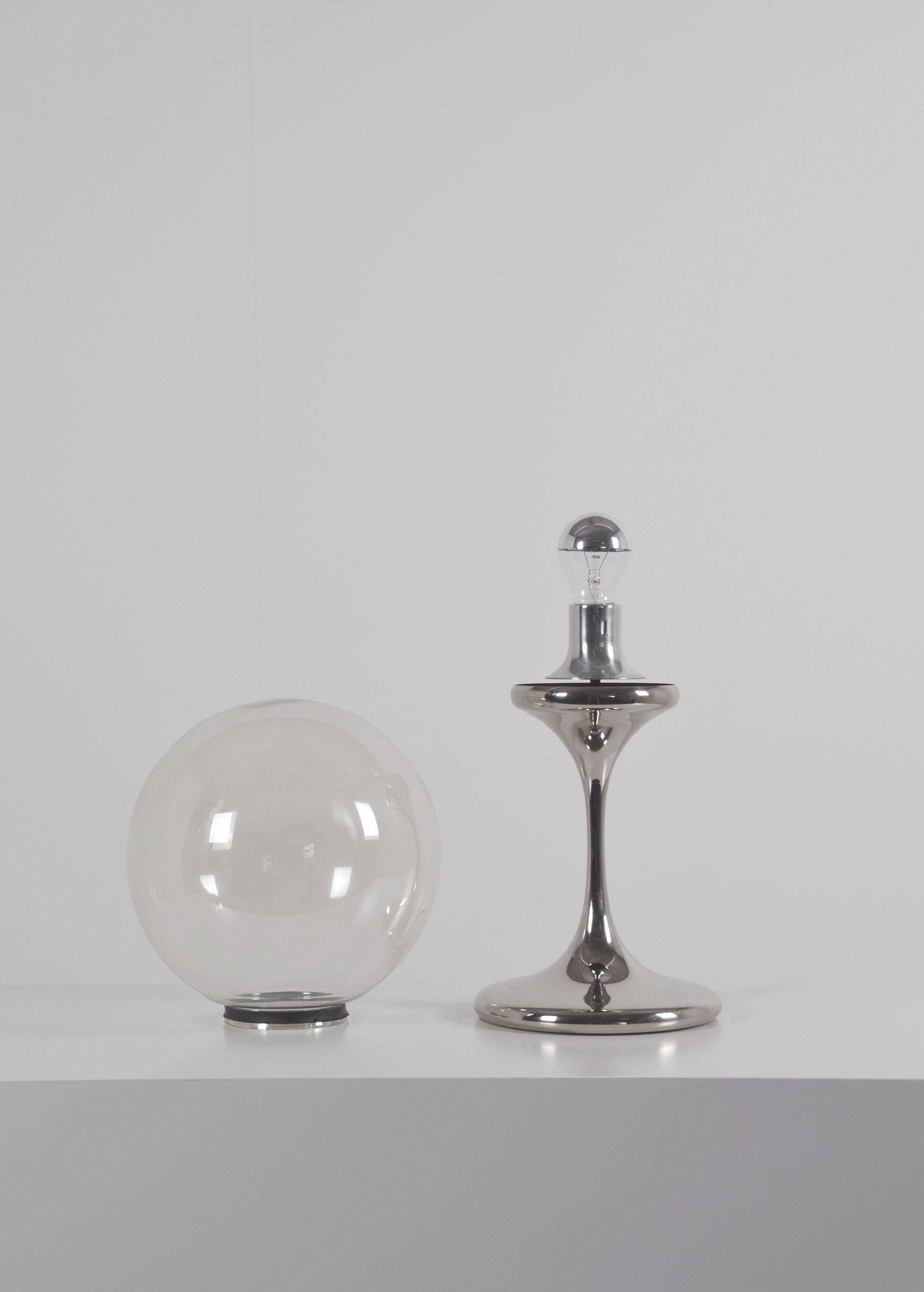 Space age table lamp by Doria Leuchten with chrome and glass, 1970s