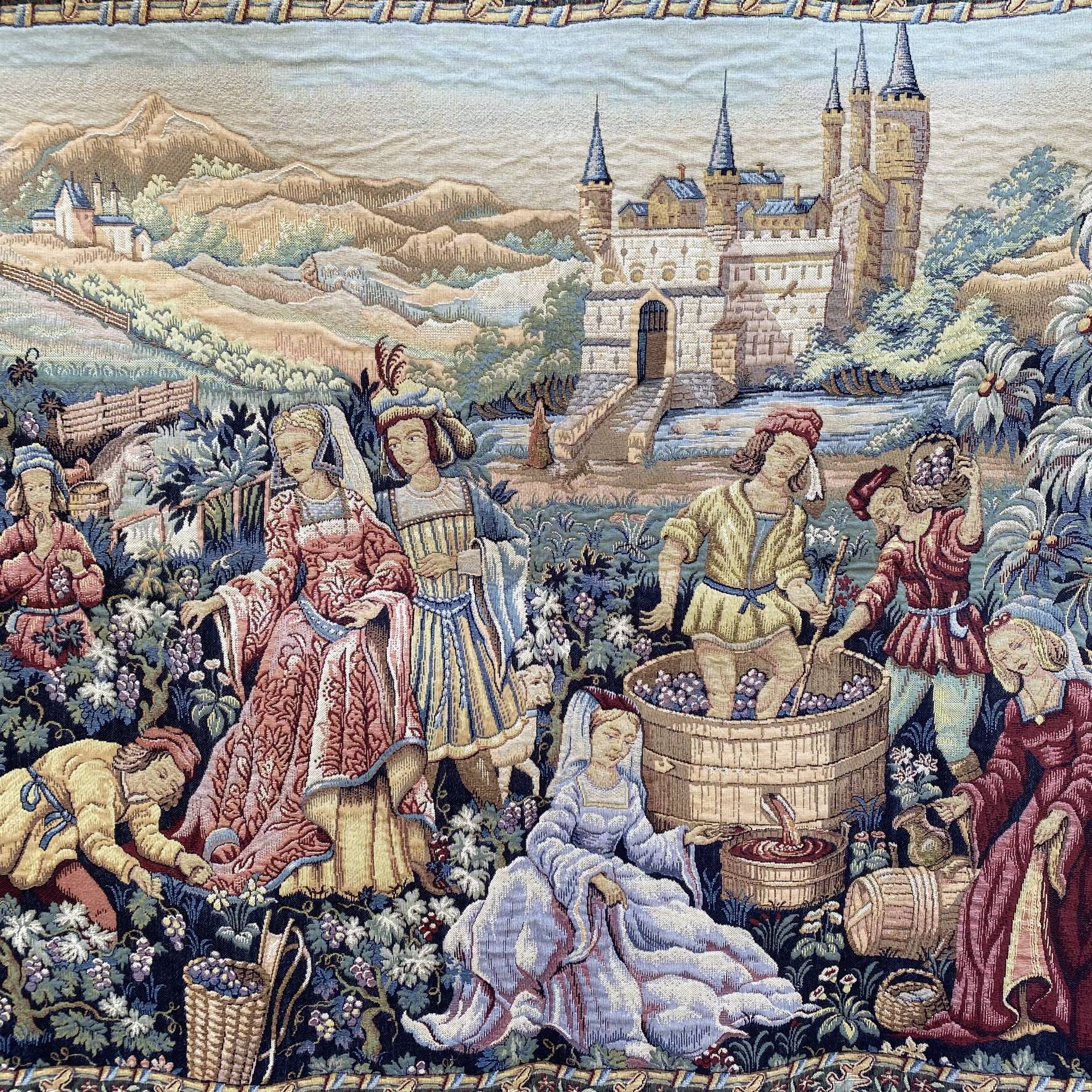 Large Tapestry of Halluin "The Grape Harvest at the Castle", Halluin Stitch