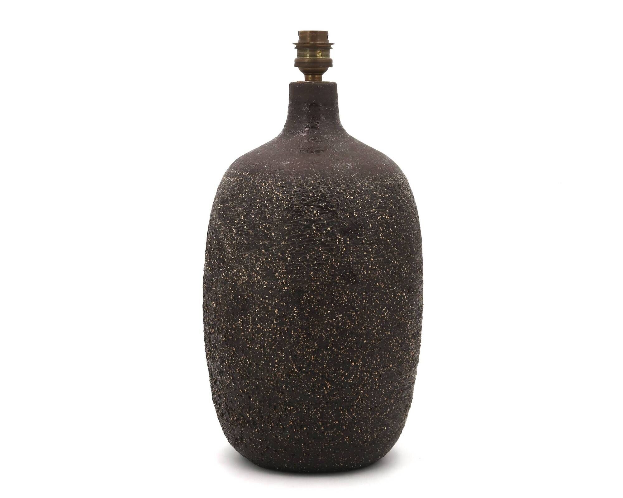 Brown chamotte ceramic lamp base, signed, Scandinavian style.