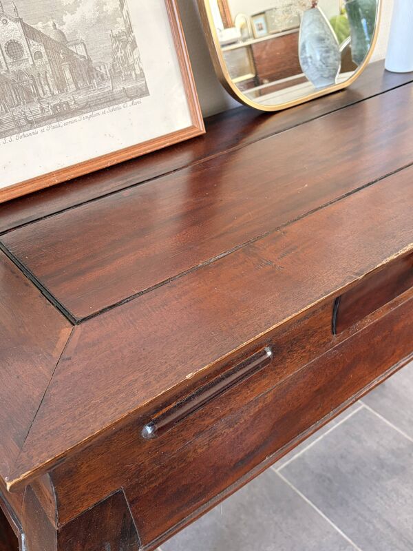Console bois massif style colonial – pieds arqués – tiroir – 100x40x81cm