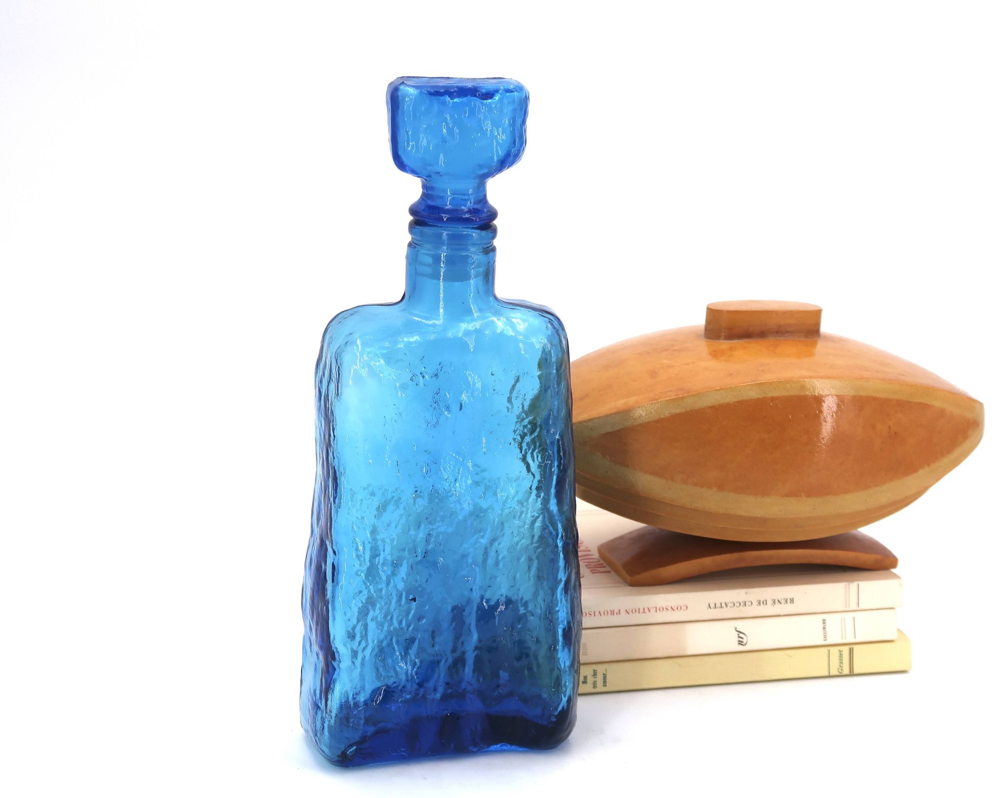 Carafe Italienne Empoli en verre bleu, années 60