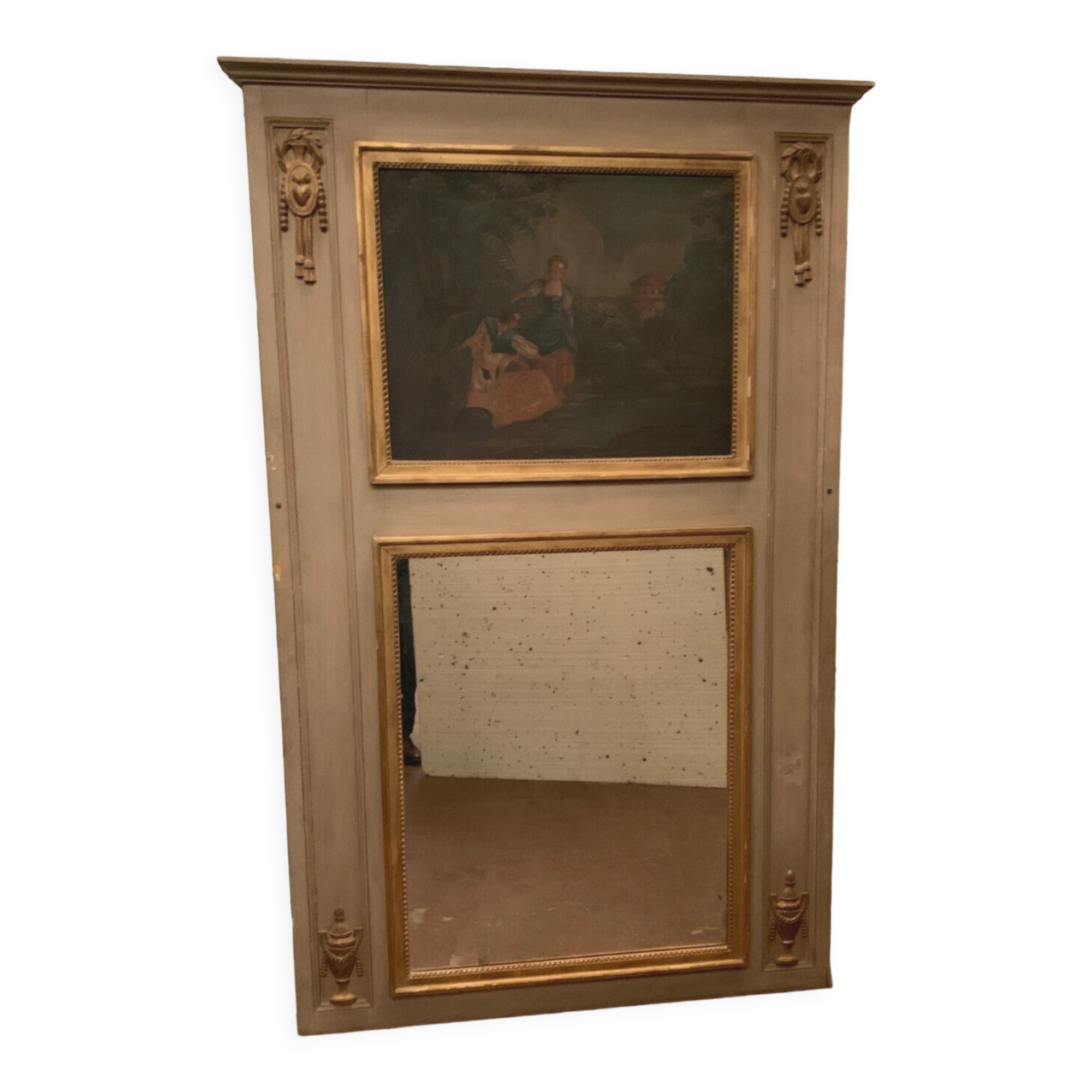 Louis XVI style Trumeau in patinated and gilded wood