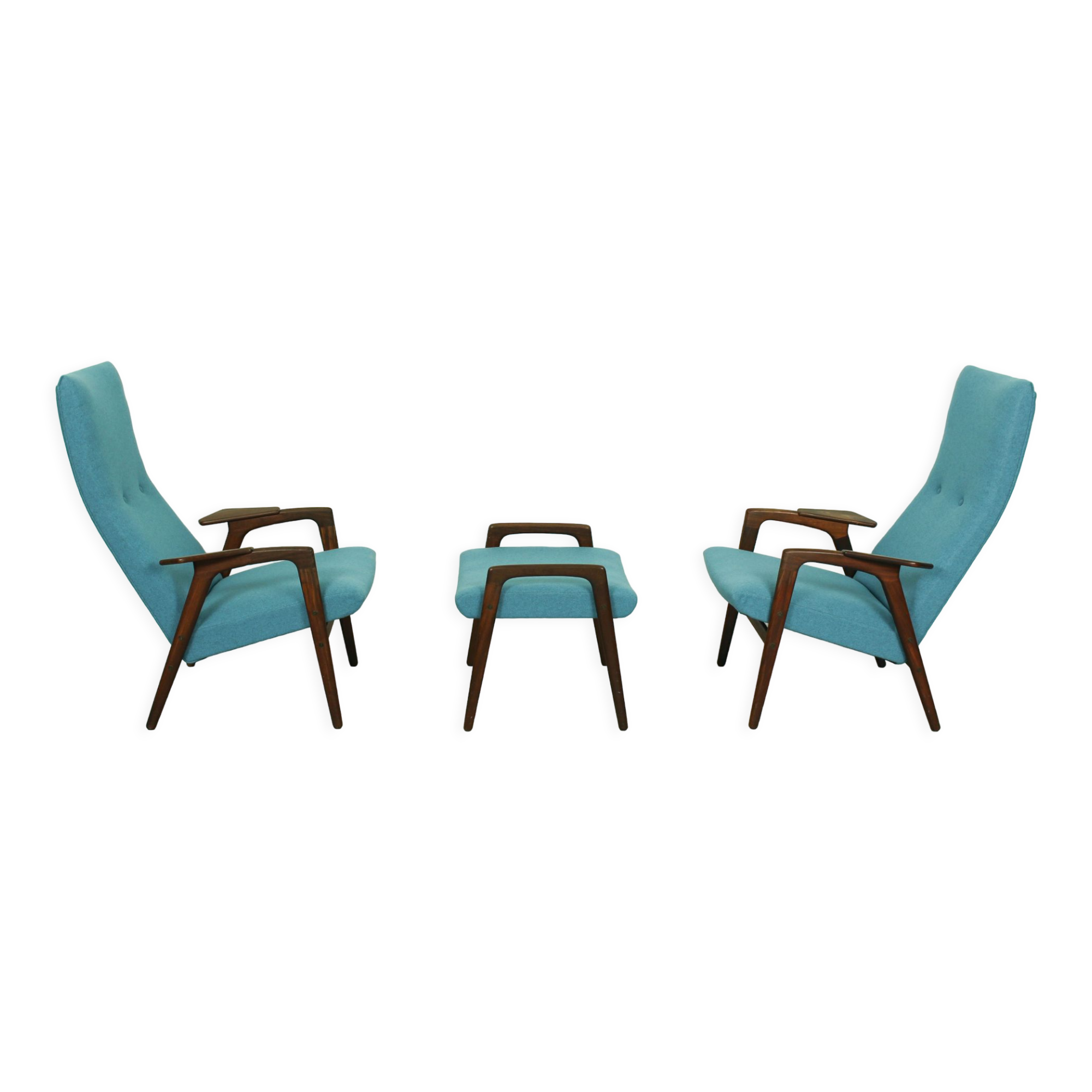 Set of 2 Danish Lounge Chairs with matching Ottoman by Yngve Ekström for Pastoe, 1960s