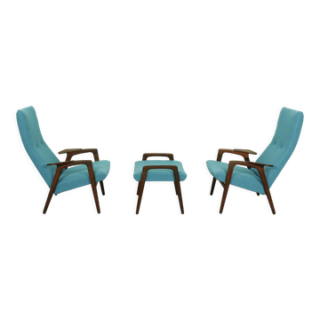 Set of 2 Danish Lounge Chairs with matching Ottoman by Yngve Ekström for Pastoe, 1960s