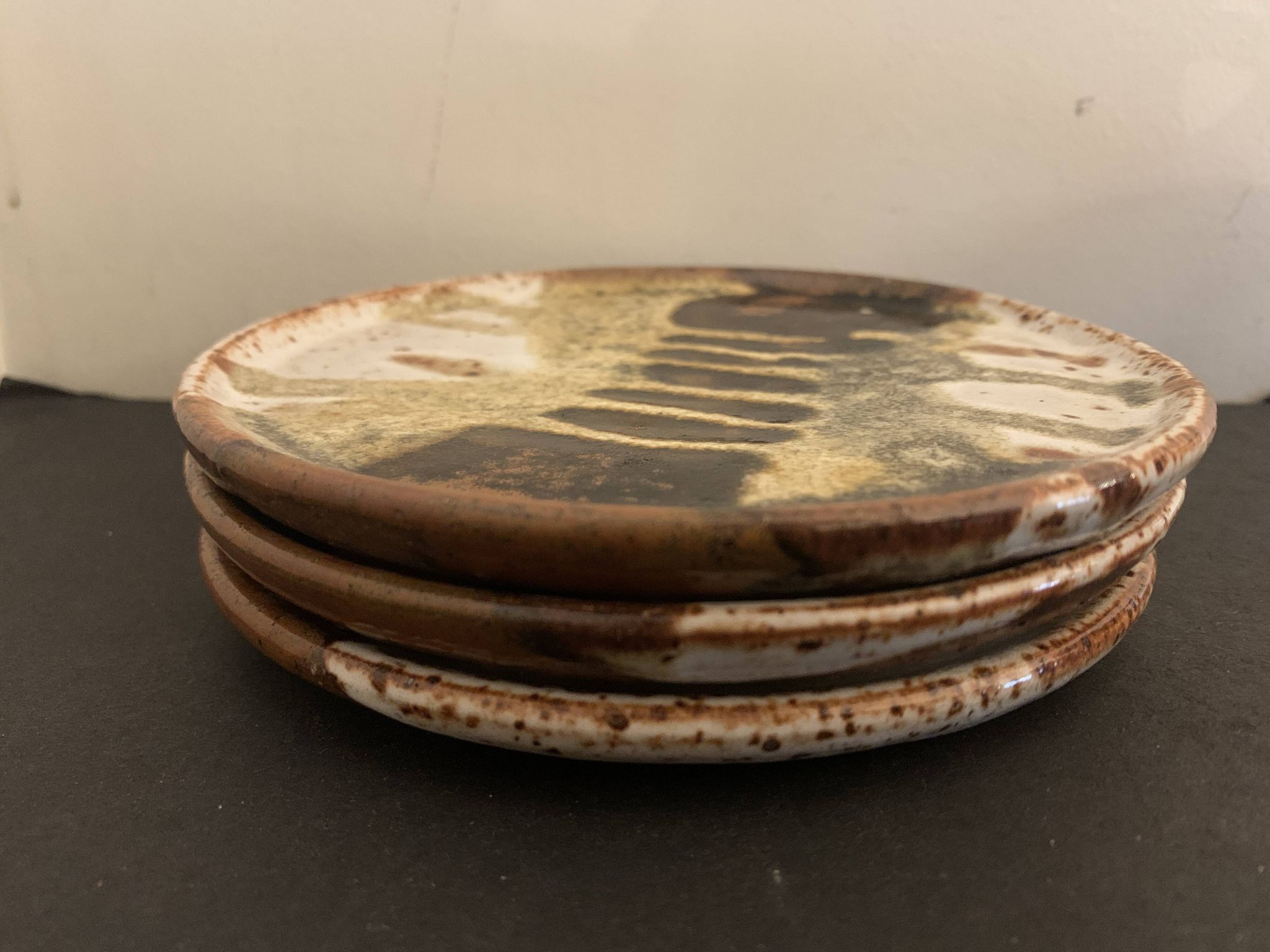 Set of 3 Danish Waldorff cups and 3 saucers in glazed stoneware