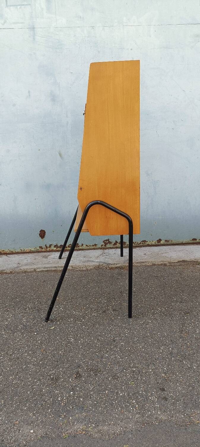 Vintage light oak secretary desk with metal base