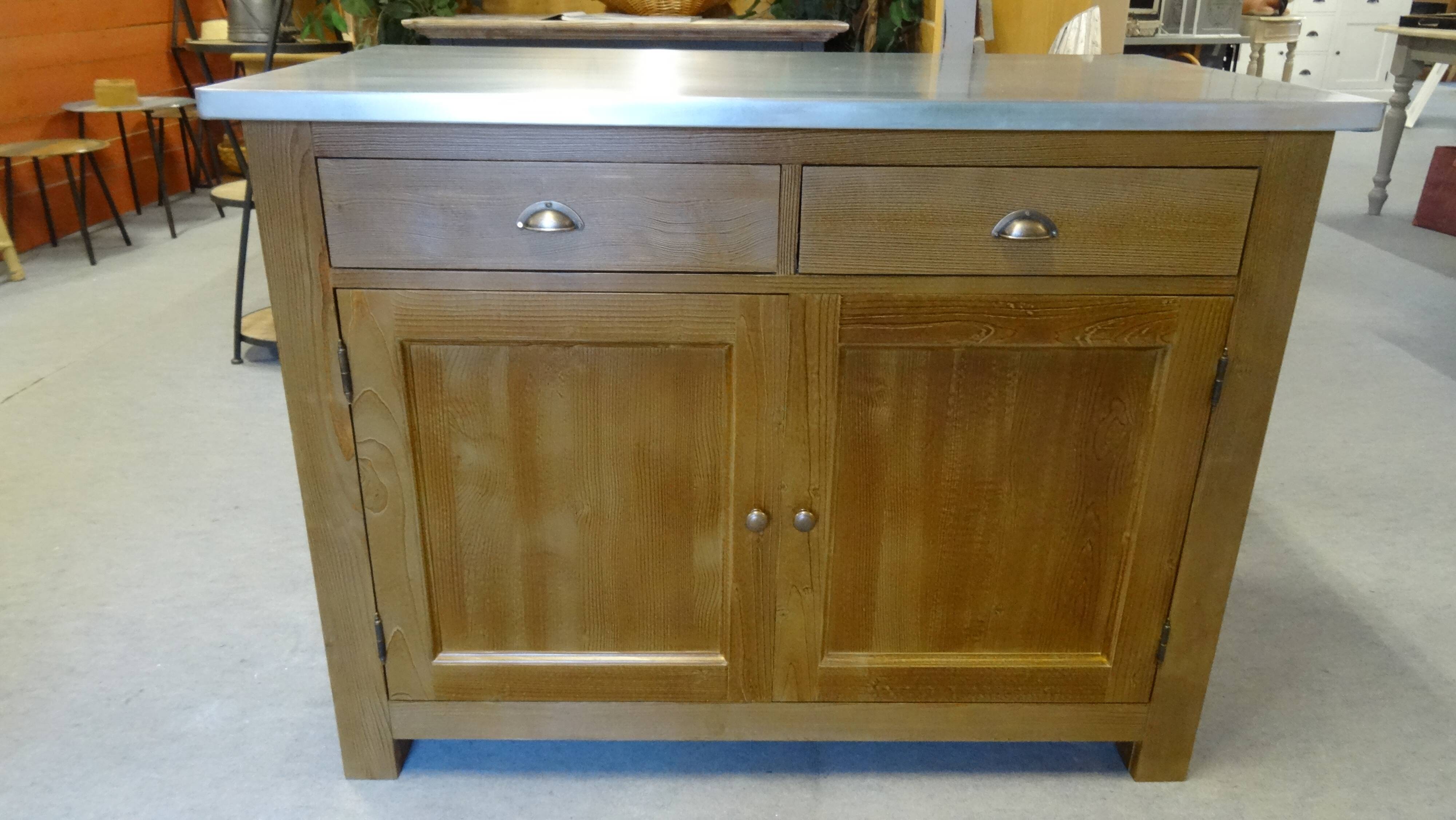solid wood sideboard, metal top: zinc