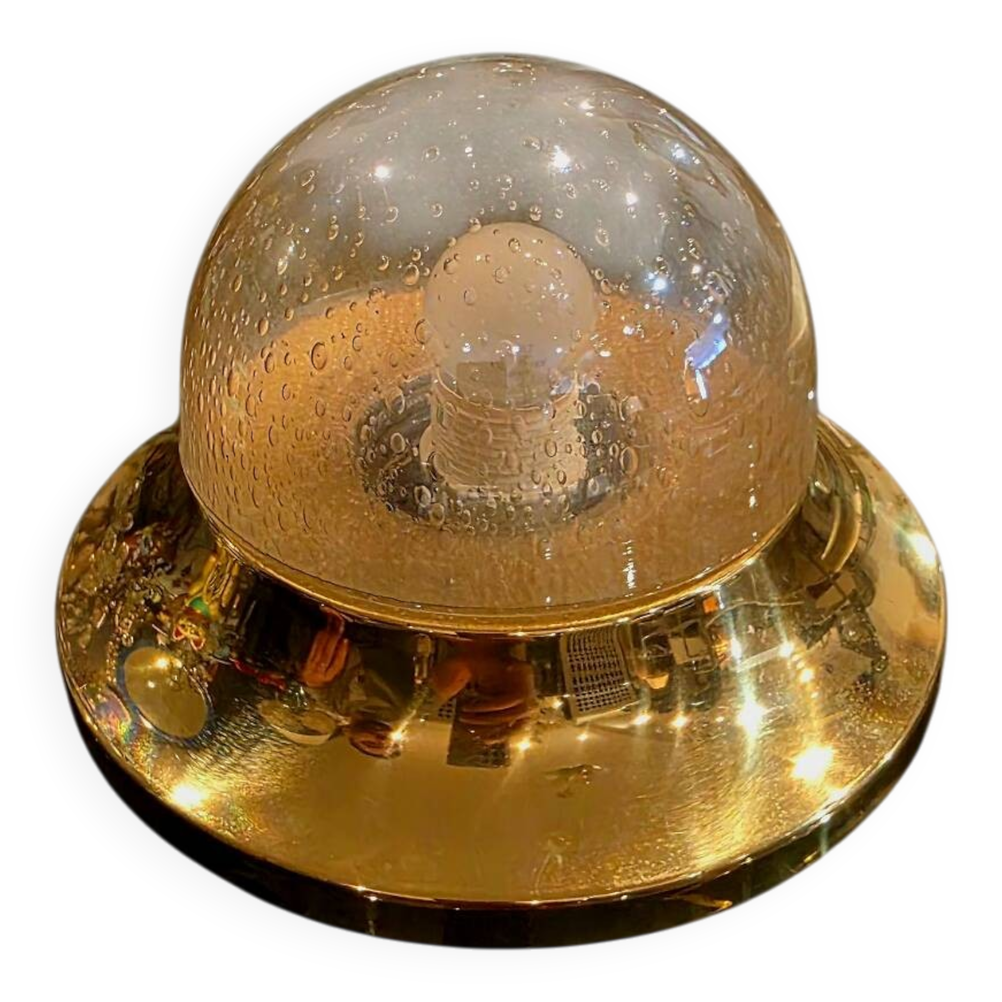 Vintage Austrian wall light in amber bubble glass