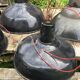Set of 5 black industrial lamps from the 70s in their patina different formats