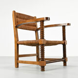 Pair of French armchairs with twisted legs in the style of Charles Dudouyt, France, 1940s.