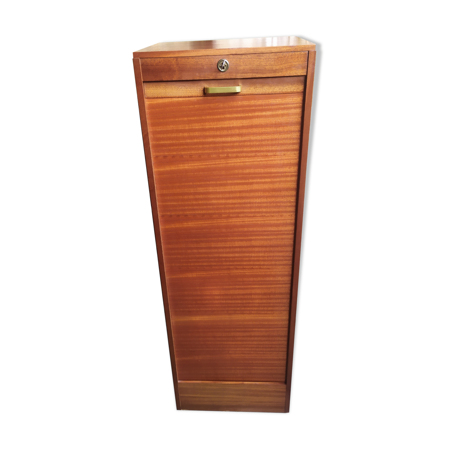 Wooden curtain filing cabinet, good general condition some traces of wear.
