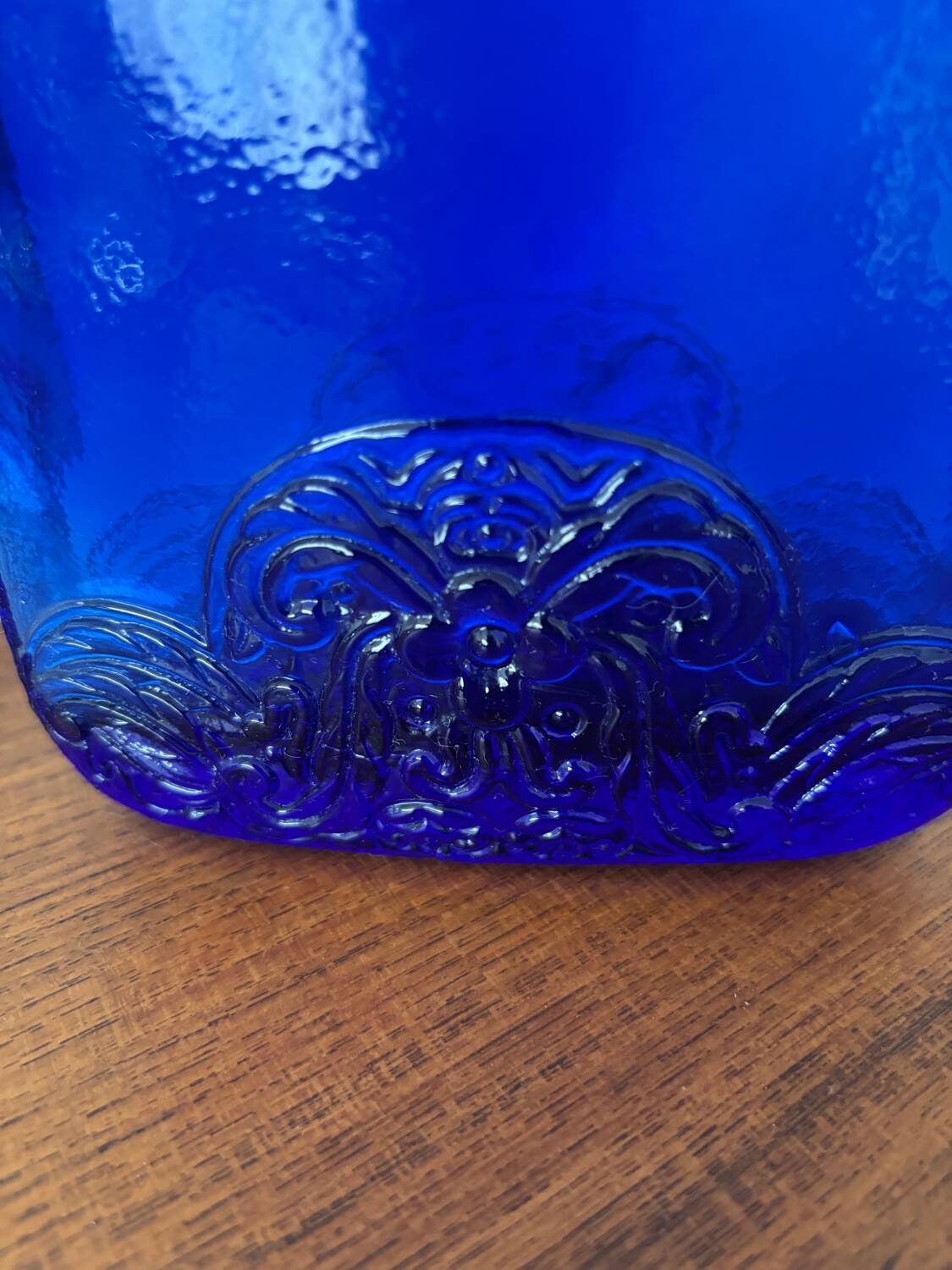 Vintage cobalt blue glass bottle – Retro decorative bottle – Floor