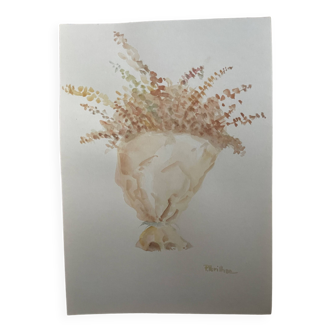 Painting signed watercolor Provençal landscape “bouquet of dried flowers”