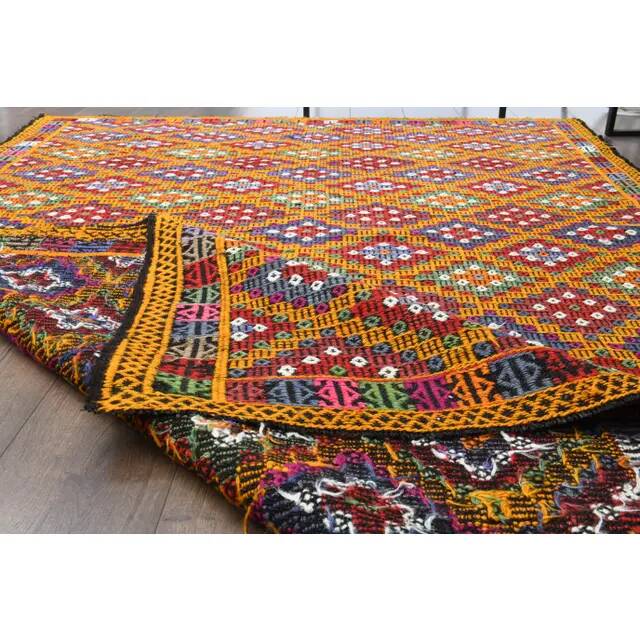 1970s vintage Turkish Oushak handmade wool cotton orange area rug 177x256