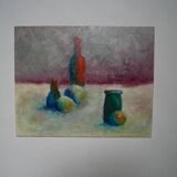 Framed painting, contemporary still life, oil on canvas board, country decoration