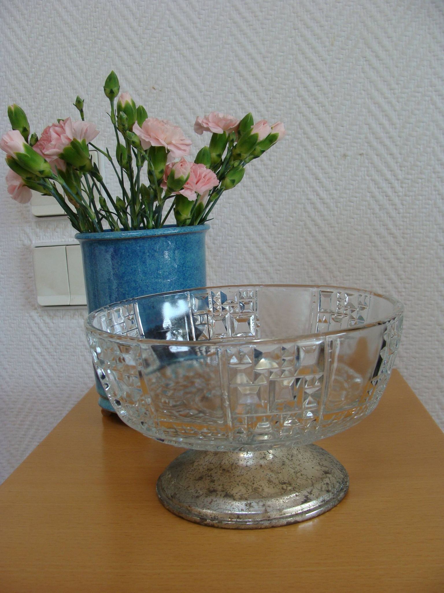 Art Deco crystal and metal fruit bowl