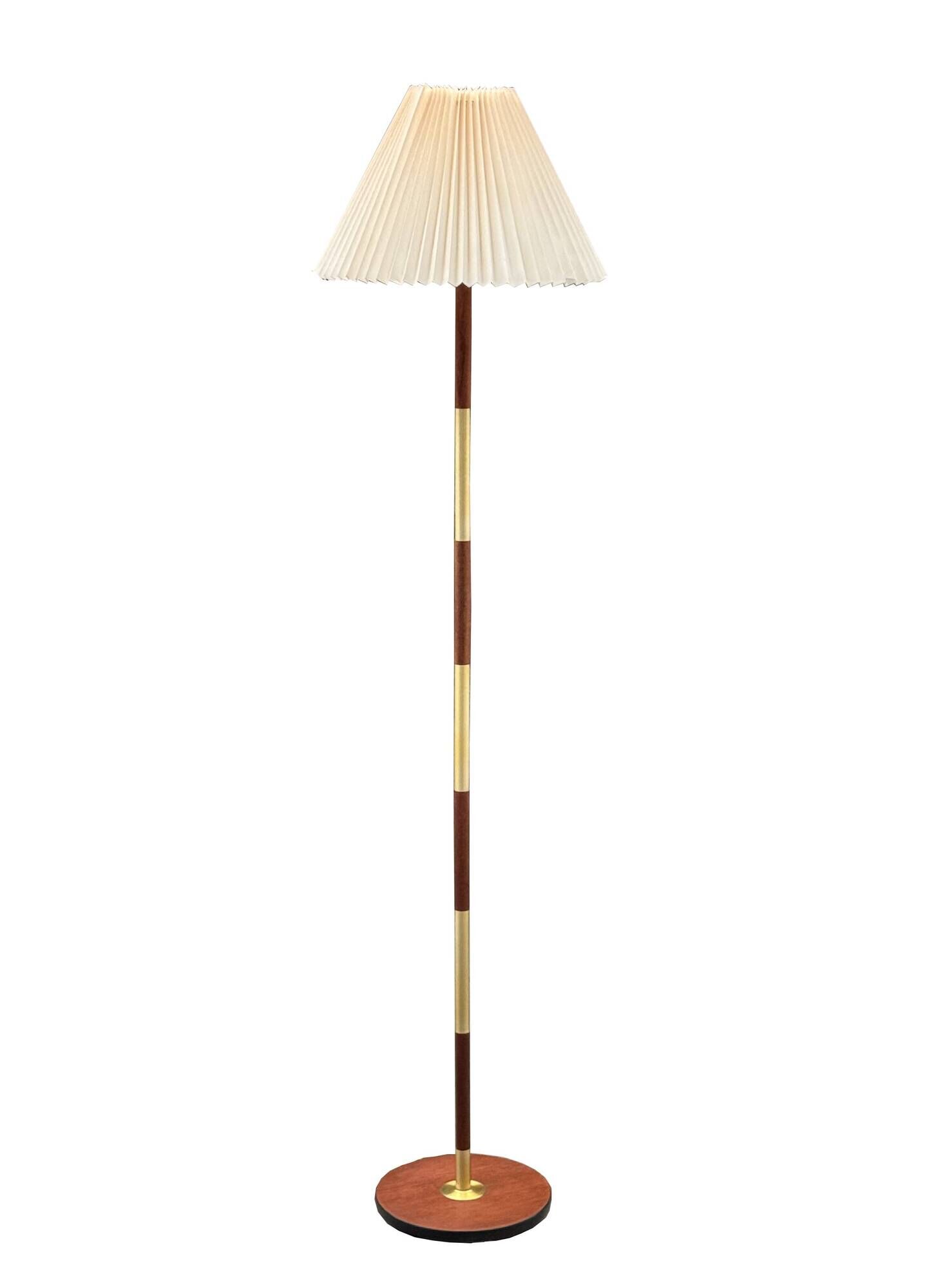 Scandinavian teak and brass floor lamp