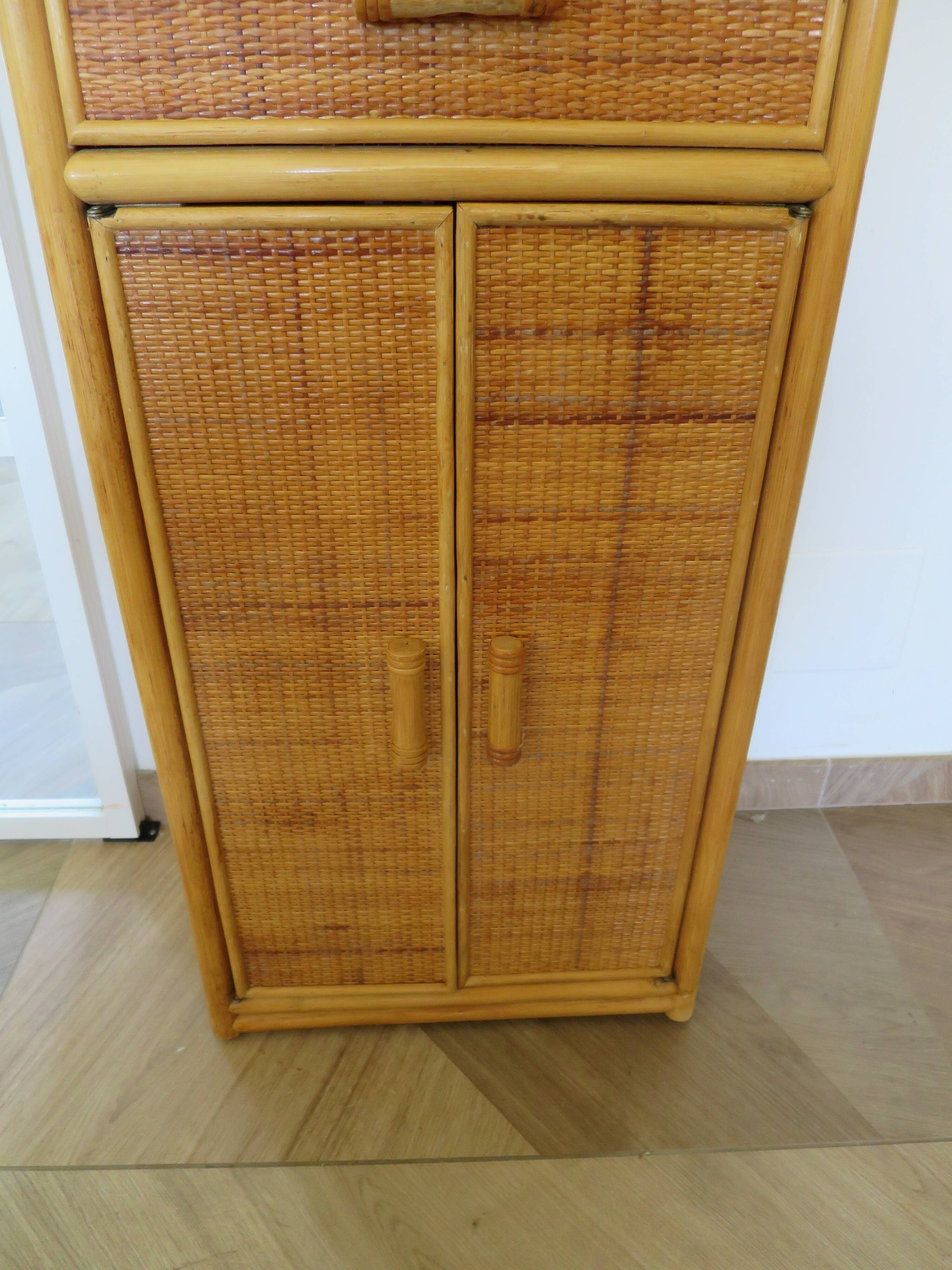 Vintage Library - 2 drawers - Woven rattan cupboard - 1980s - natural