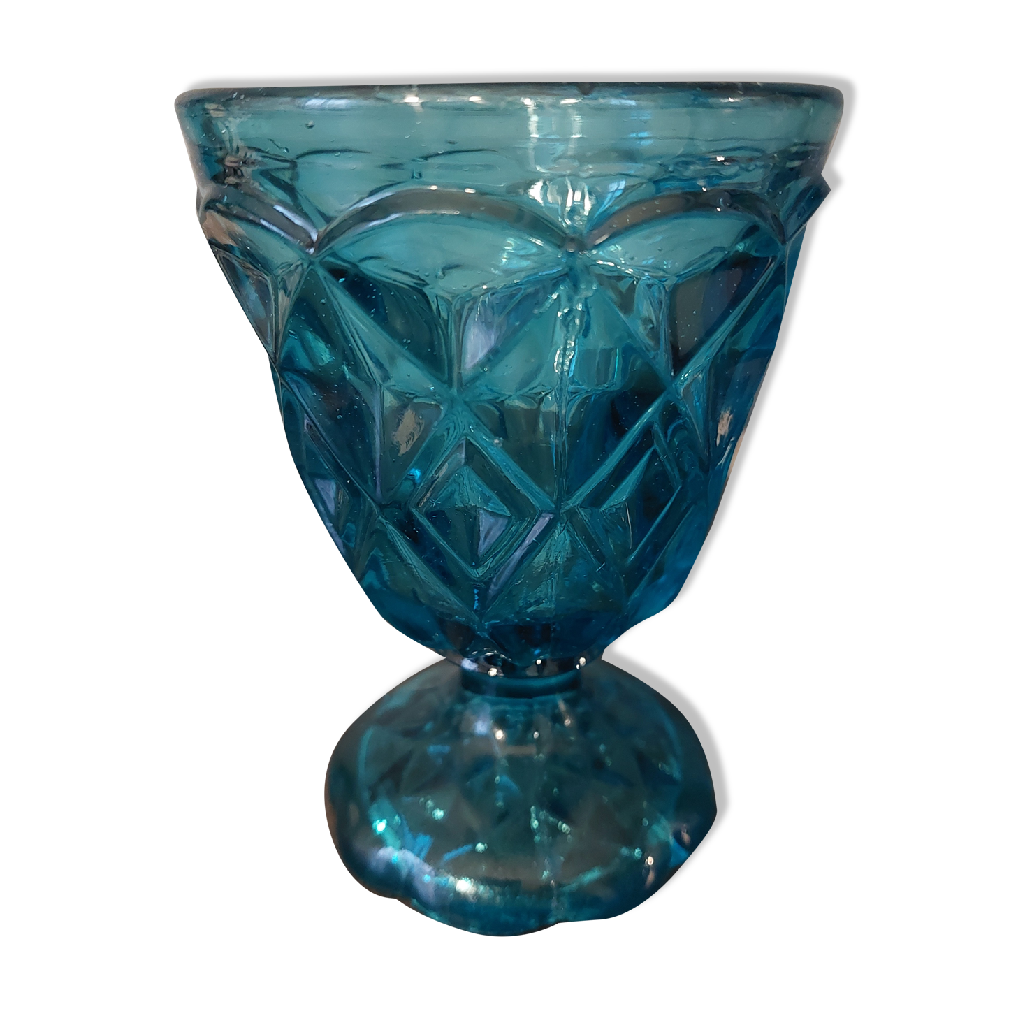 Turquoise molded glass foot glass