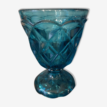 Turquoise molded glass foot glass