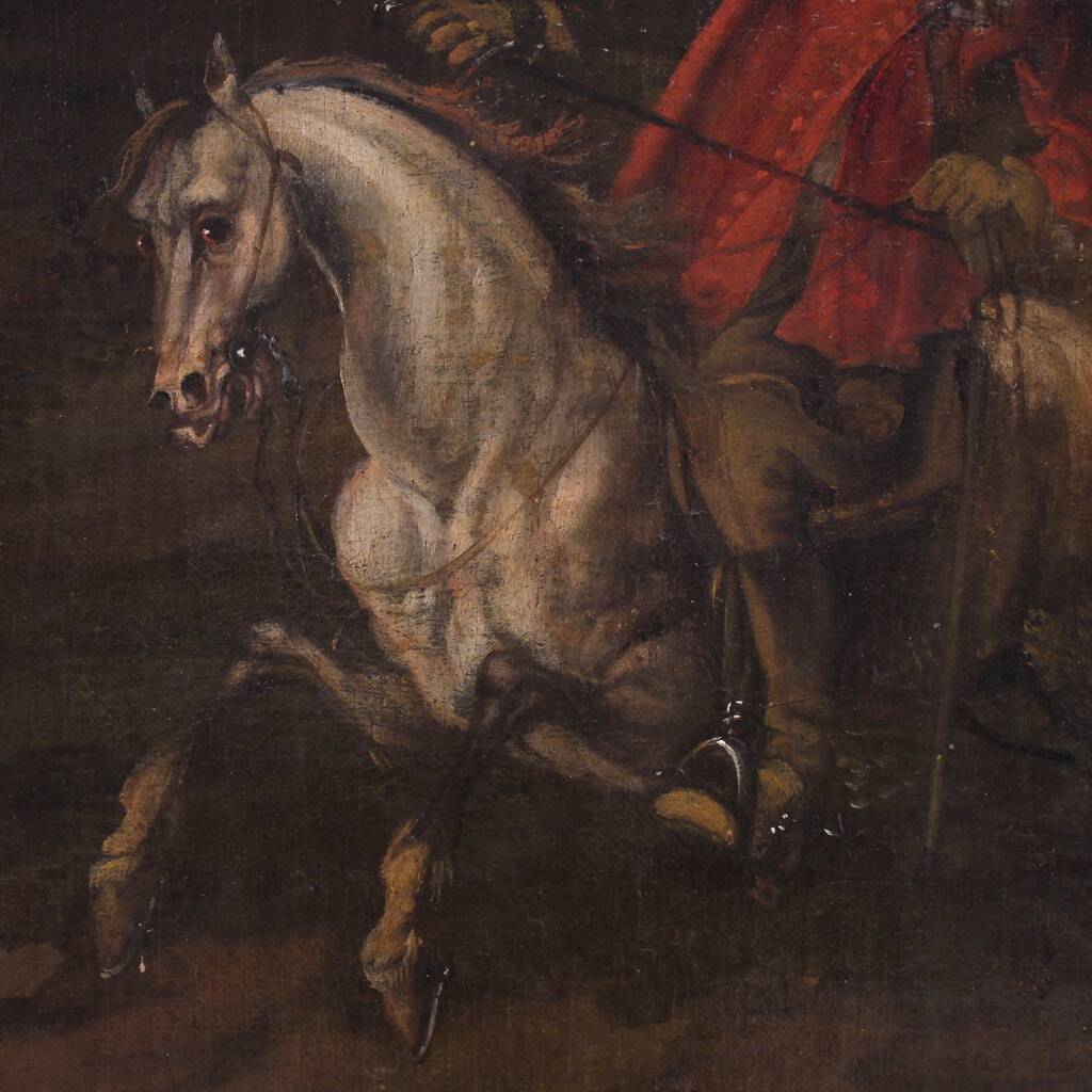 Peinture italienne antique d'une scène de chasse au cerf du XVIIIe siècle