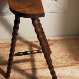 Stool high tripod solid wood turned vintage