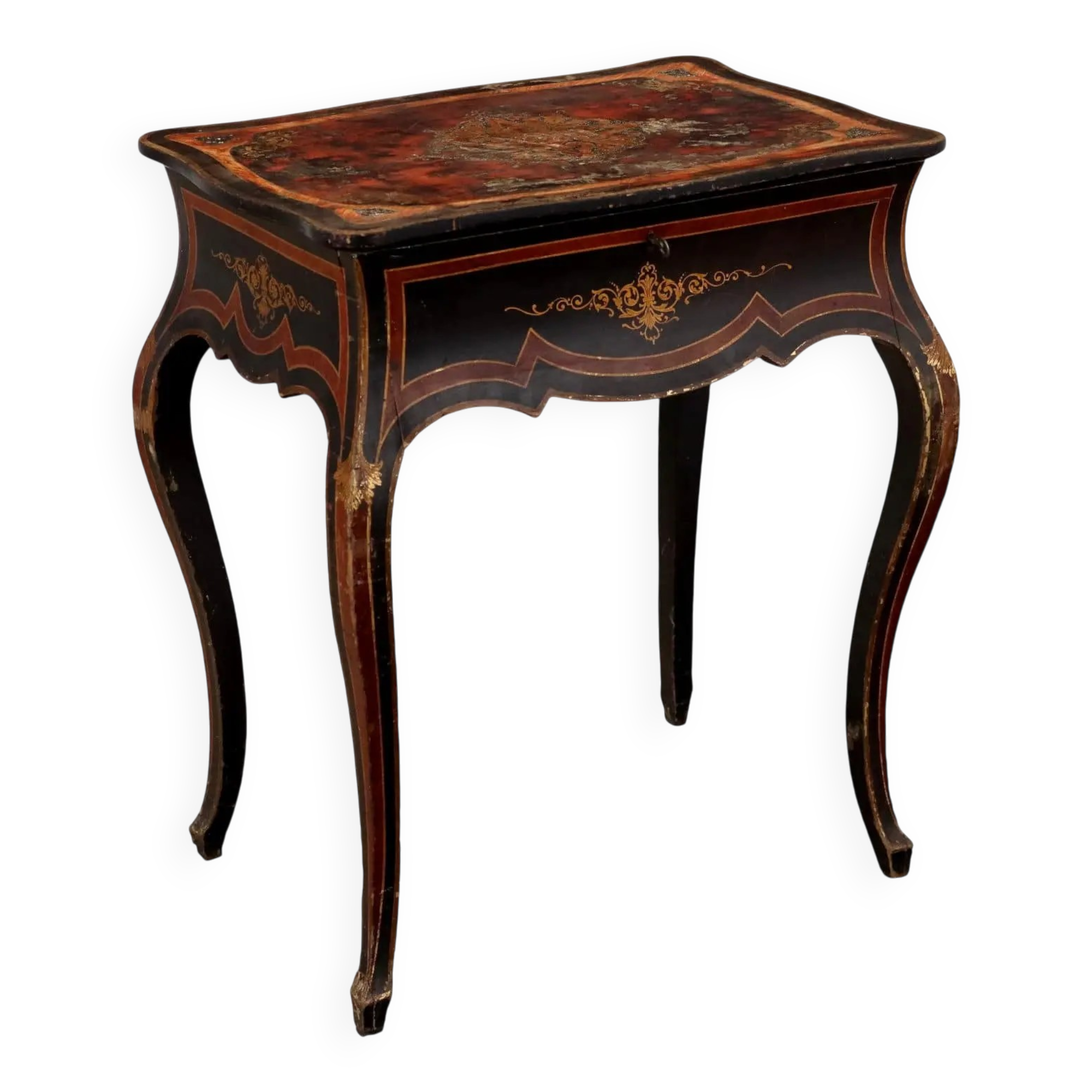 Antique lacquered oak work table, France, 20th century