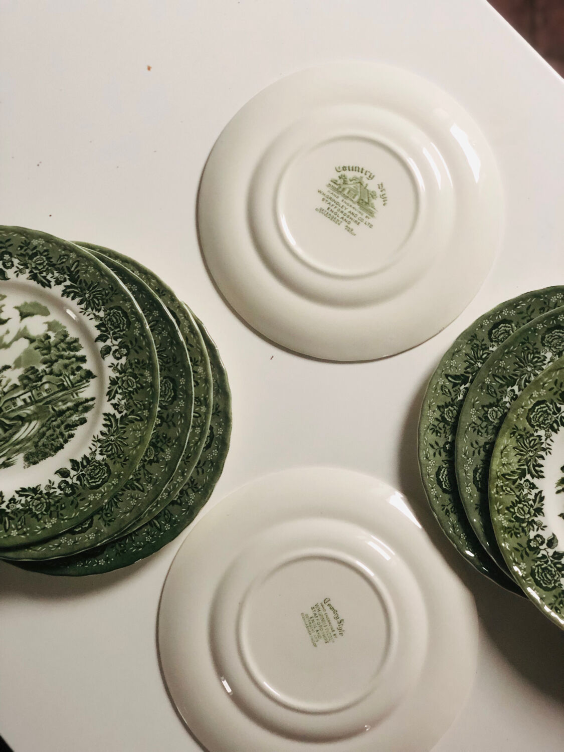 Set of 9 vintage W H Grindley plates – Country Style pattern (green)