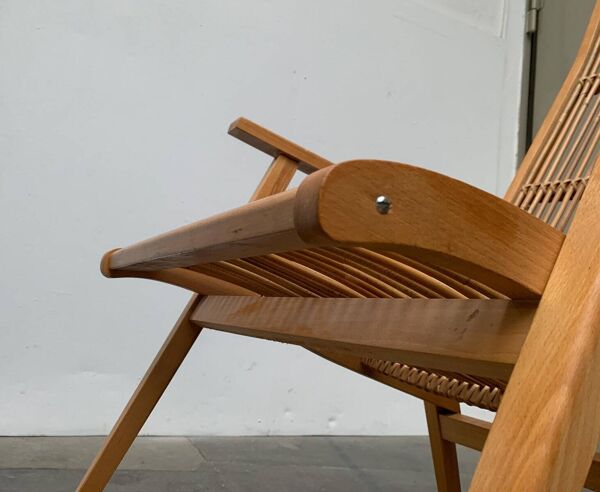 Chaise à bascule en rotin allemande du milieu du siècle des Deutschen Werkstätten Hellerau, années 1960