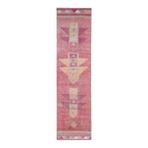 Tapis coureur vintage en laine et coton turc noué à la main rose 87x328
