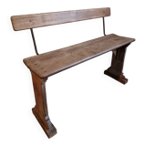 Banc en bois français vintage des années 1920 – Banc en hêtre massif avec dossier