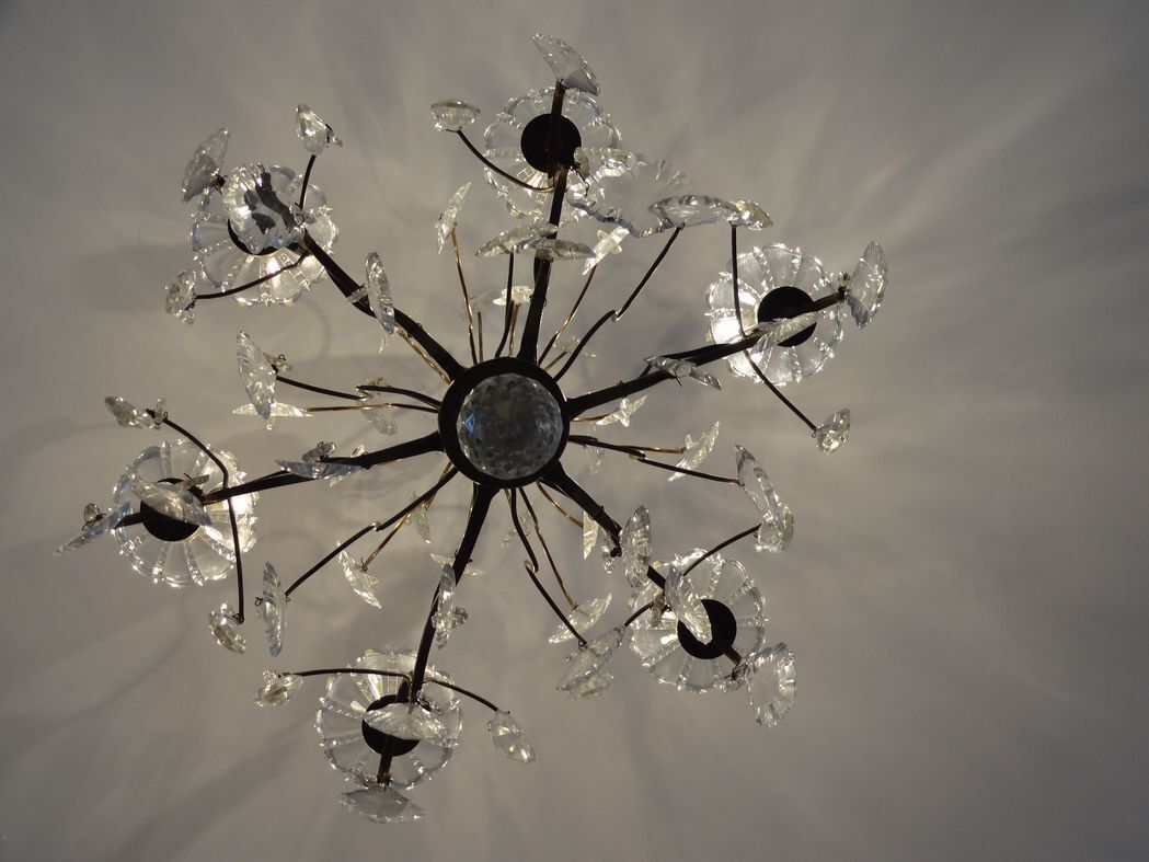 Bronze and crystal chandelier with six arms of light