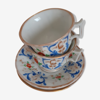 Duo de tasses porcelaine de Paris du XIXè, peintes main