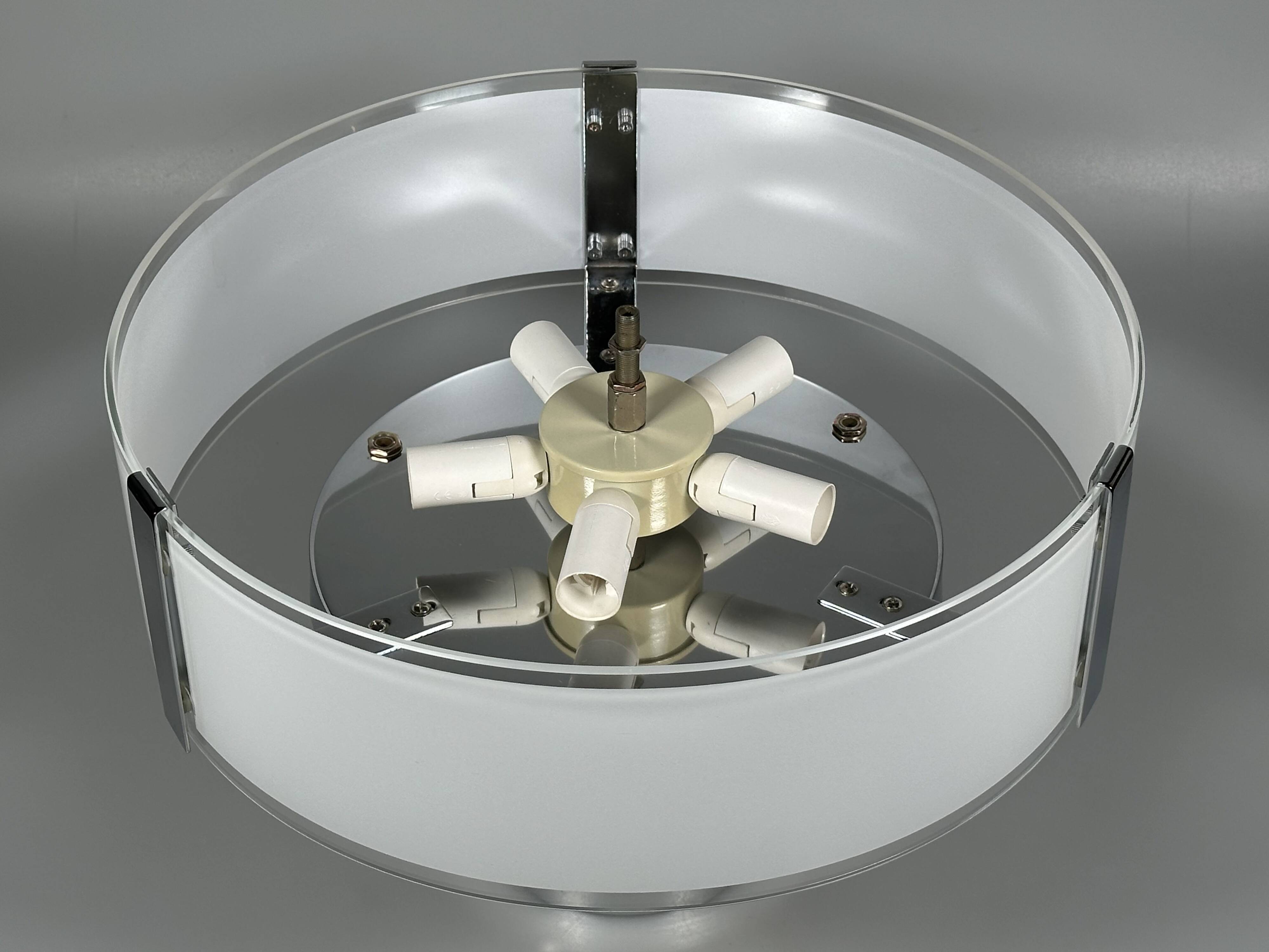 1970s 1980s Ceiling Lamp by Honsel Leuchten Germany in Glass & Chrome