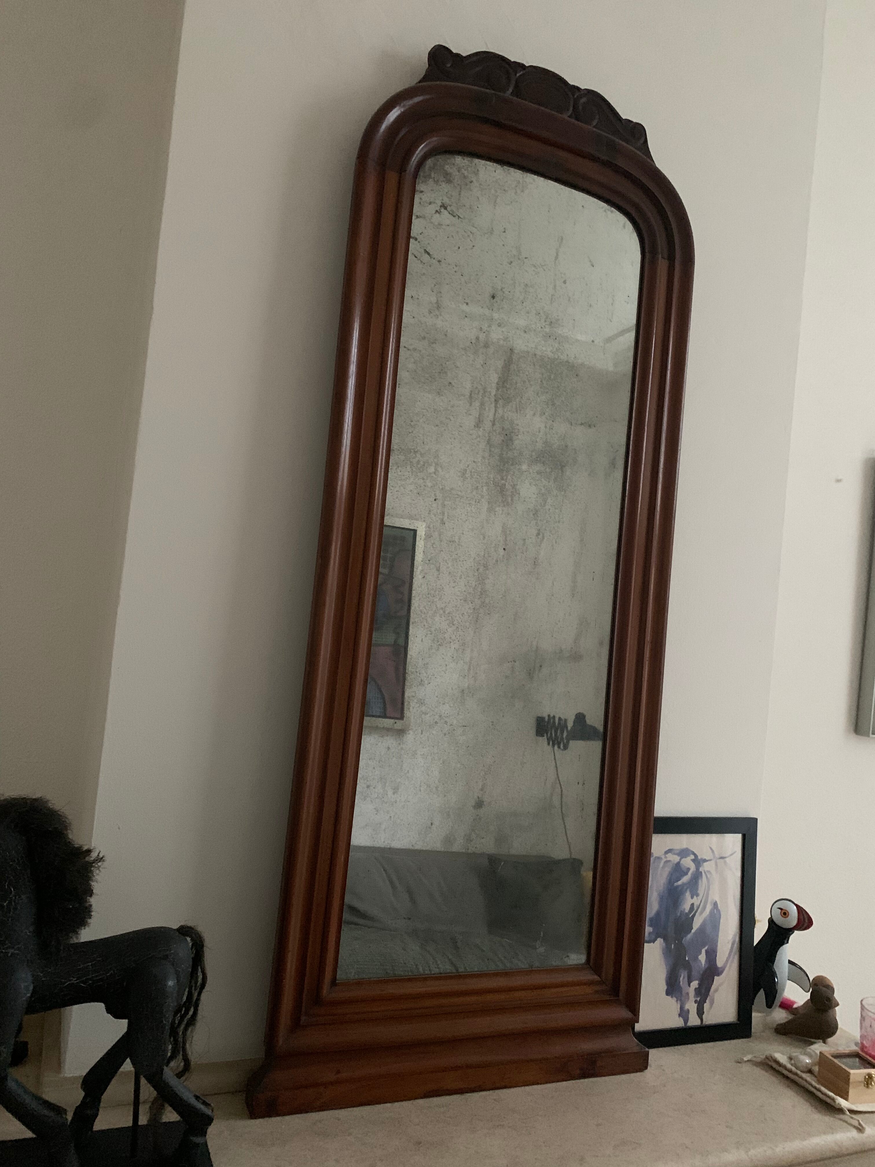 Antique mirror with mahogany frame and silver patinated mirror