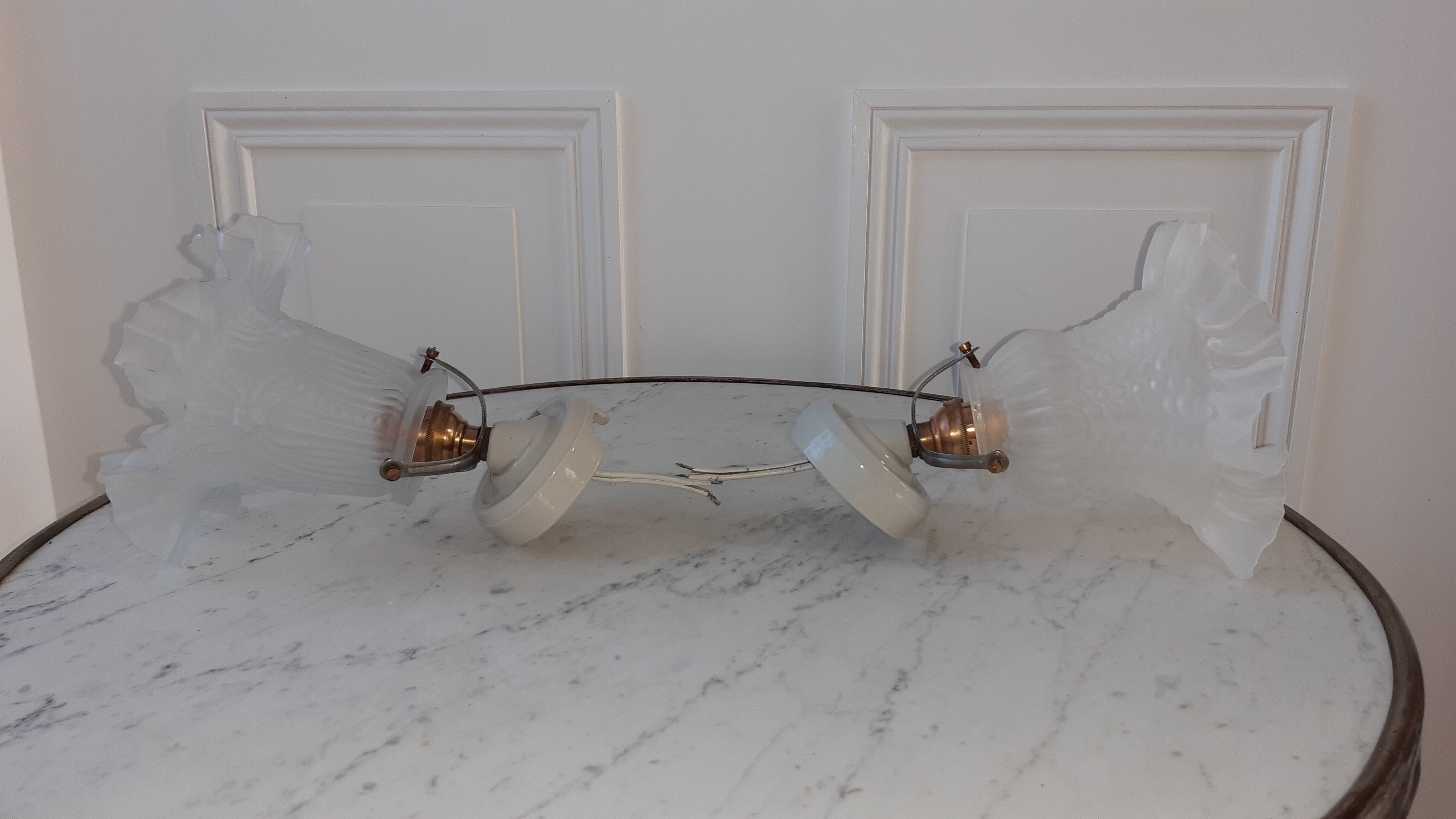 Pair of tulip sconces on inclined support 50s