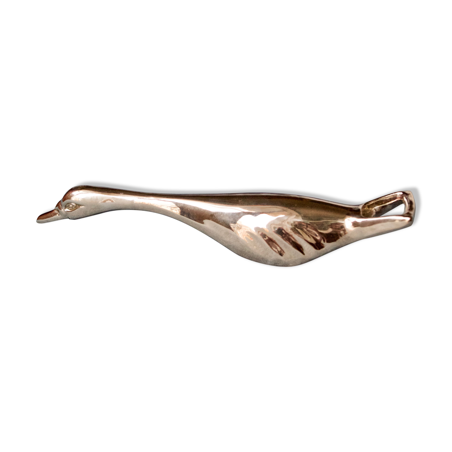 Vintage goose in flight bottle opener in silver metal