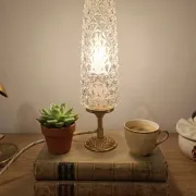 Retro chic art deco lamp, diamond tip & gilded brass
