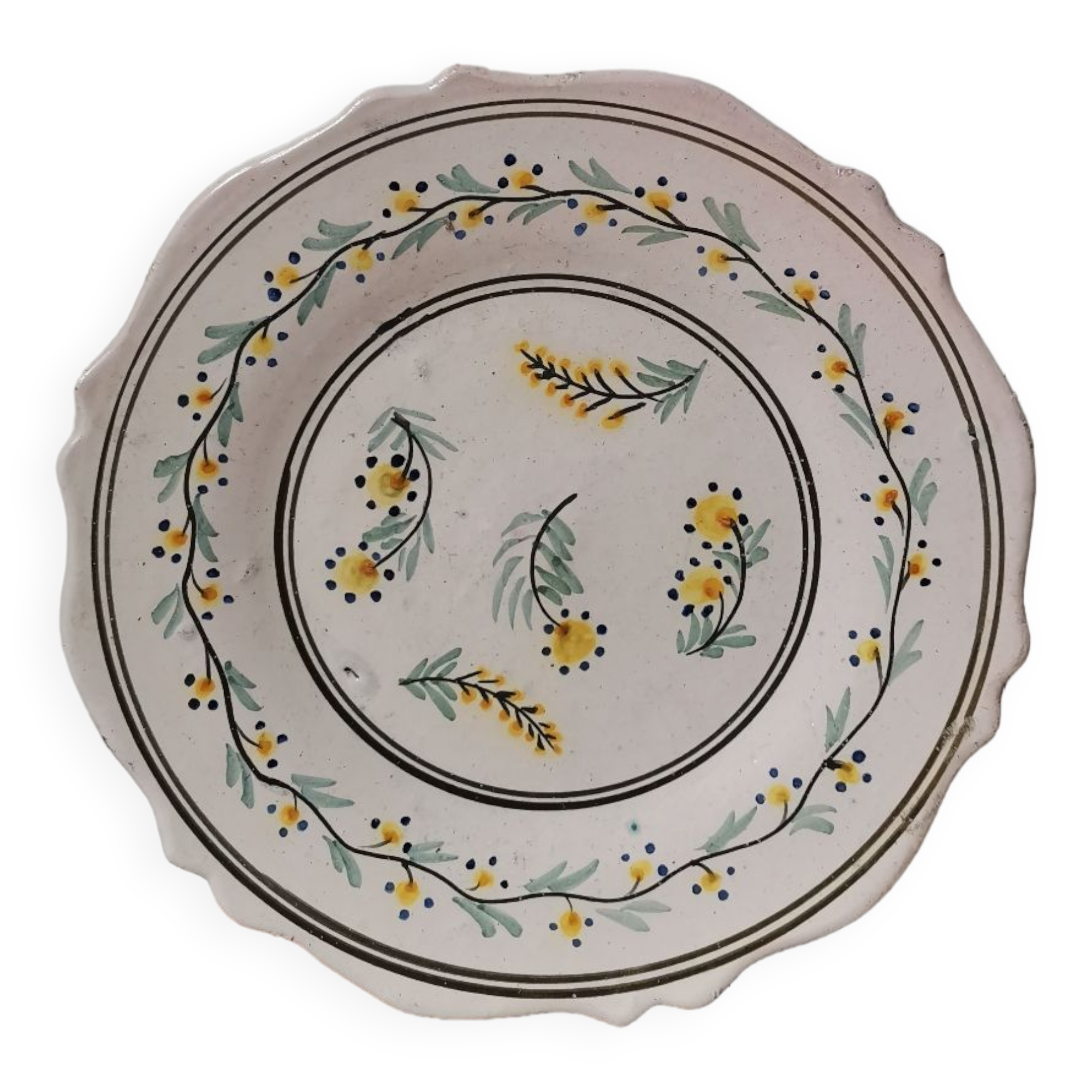 Vintage ceramic plate hand painted flower pattern