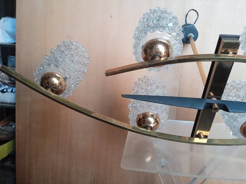 Lustre Arlus 6 feux en laiton doré, vers 1950