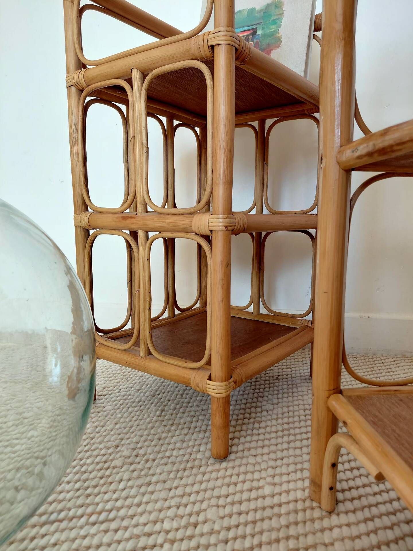 Pair of bedside tables/vintage bamboo and rattan accent furniture - 1970s