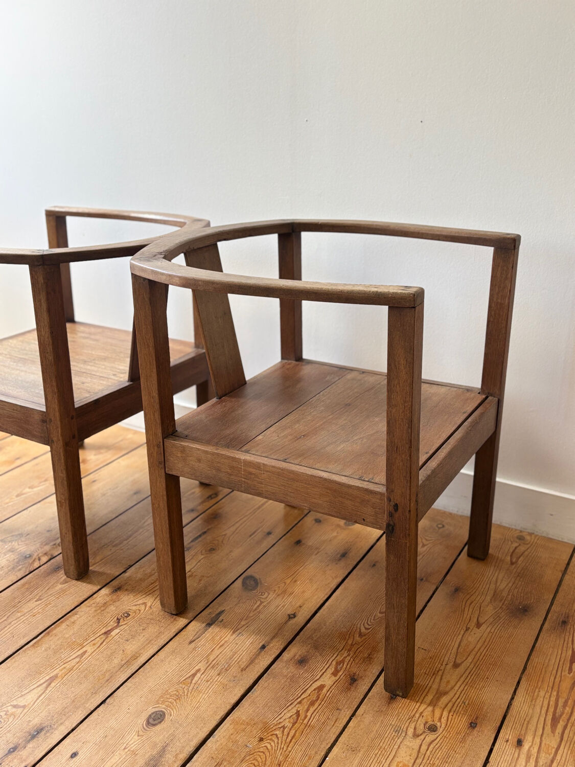 Pair of solid wood armchairs